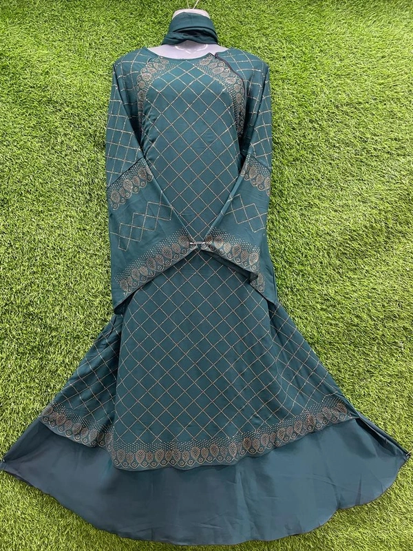 Humeira Abaya Humeira Dubai Style Squar Bell Burkha in Al Nida Fabric With Double Aster - XL, Firozi, 300gm
