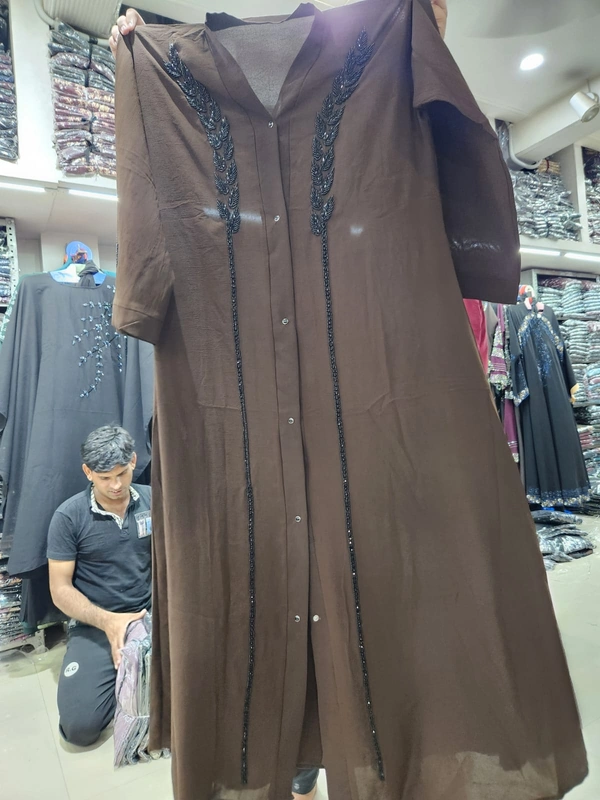 Humeira Abaya Stone Work Abaya Burkha in Firdous Fabric HA121DP BROWN - 54, BROWN, 300 Grams