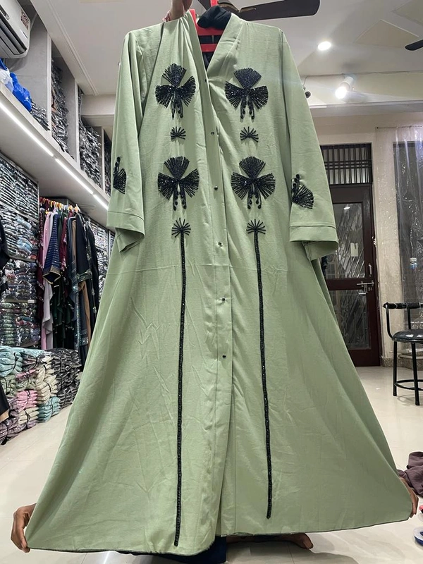 Humeira Abaya Stone Work Abaya Burkha in Premium Crush Fabric HA118DP SEA GREEN - 54, SEA GREEN, 300 Grams
