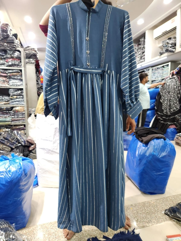 Humeira Abaya Stone Work Abaya Burkha in Premium Crush Fabric HA120DP BLUE - 54, BLUE, 300 Grams