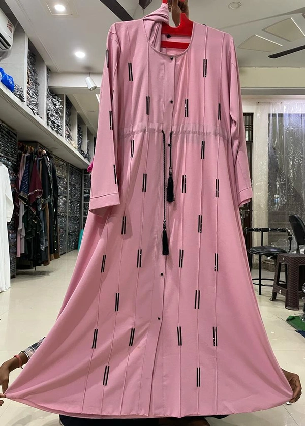 Humeira Abaya Traditional Stone Work Abaya Burkha in Premium Crush Fabric HA109DP PINK - 54, PINK, 300 Grams