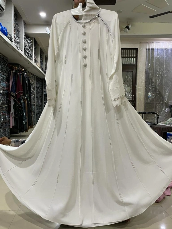 Humeira Abaya Traditional Stone Work Abaya Burkha in Premium Crush Fabric HA111DP WHITE - 54, WHITE, 300 Grams