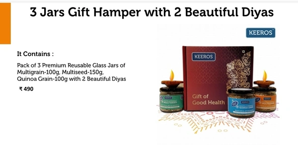 Keeros 3 Jars Gift Hamper With 2 Beautiful Diyas - 7 To 15 Days