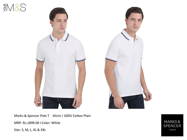Marks & Spencer Polo T-Shirts White M&S T Shirts - S M L Xl XXL, white, Bangalore 24 hrs up to 72 hours / Other Cities 4 to 7 days., DAR