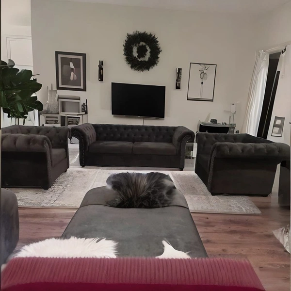 Manchester Chesterfield Fabric Sofa Brown 3+1+1 - Bangalore 24 hrs up to 72 hours