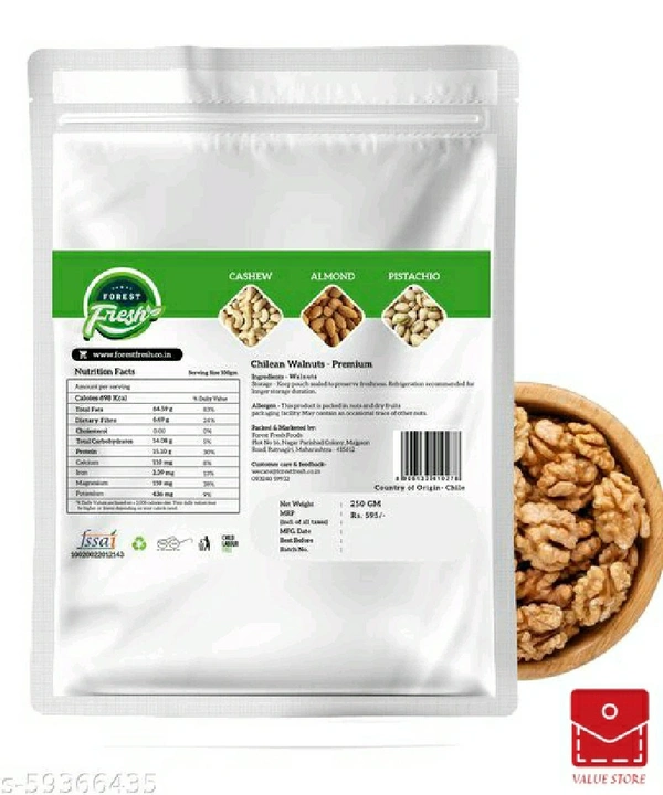 Forest Fresh Walnuts - Premium Chilean Extra Light Walnut Kernels Halves without Shell (Akhrot) - 250 gm