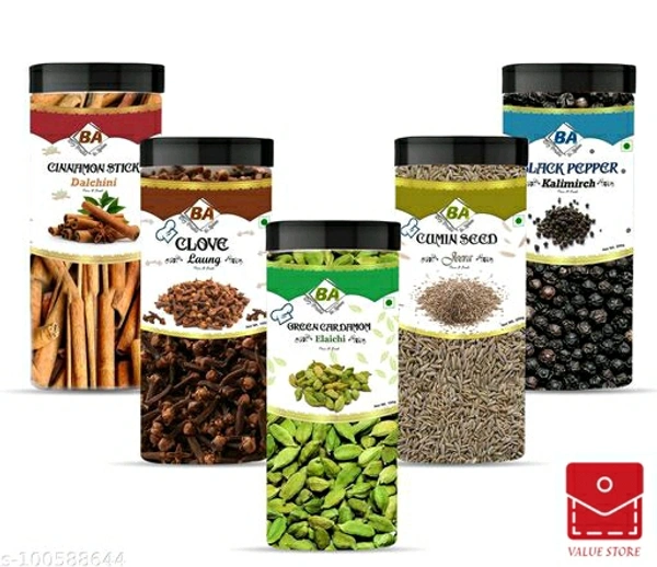 BA Dryfruits and Spices Daily Needs Spices (Clove, Jeera, Kali Mirch,Dalchini, Green Cardamom) 700g (5×140g) Combo Pack Masala