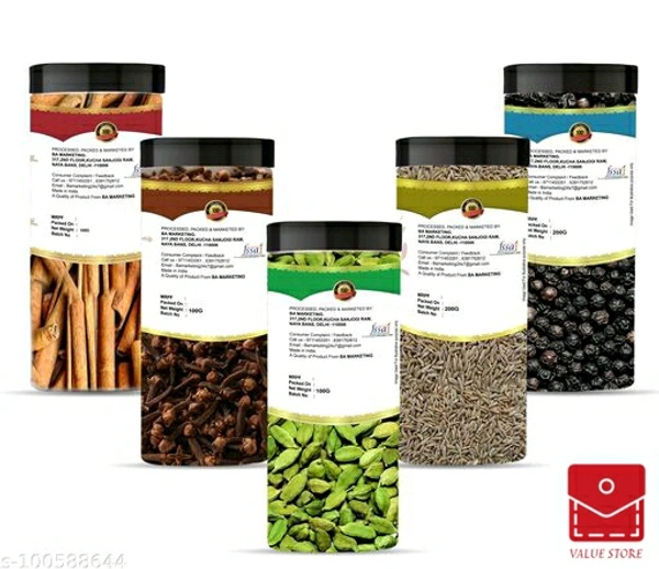 BA Dryfruits and Spices Daily Needs Spices (Clove, Jeera, Kali Mirch,Dalchini, Green Cardamom) 700g (5×140g) Combo Pack Masala