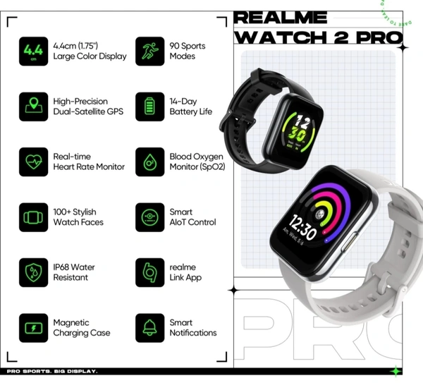 Realme Smart Watch 2 Pro 1.75" HD Display & Dual Satellite GPS - Black