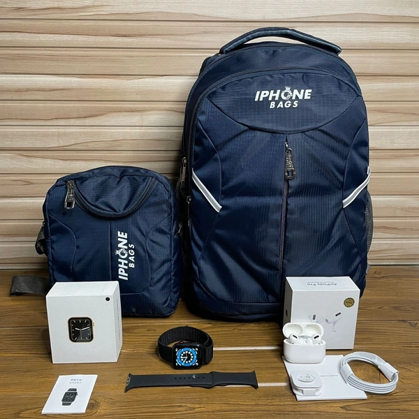 Cybzone Exclusive Combo Offer, Series 7 Smartwatch, Bagpack, Side Bag And AirPods Pro Usa - Blue Bag/Black Strap