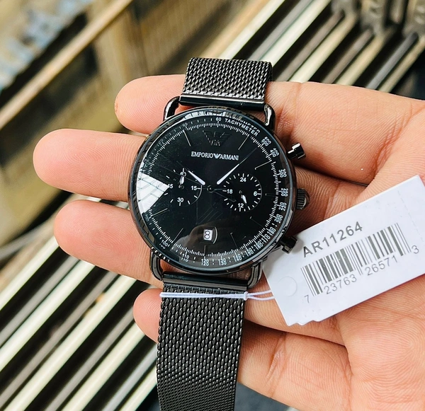 Emprio Armani Aviator Ar112641 Black Steel Strap Combined With Black Dial Original Mode - 1 Year cybzone Warranty