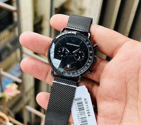 Emprio Armani Aviator Ar112641 Black Steel Strap Combined With Black Dial Original Mode - 1 Year cybzone Warranty