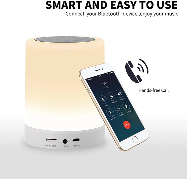 LED Touch Lamp Bluetooth Speaker, Wireless HiFi Speaker Light, USB Rechargeable Portable - 