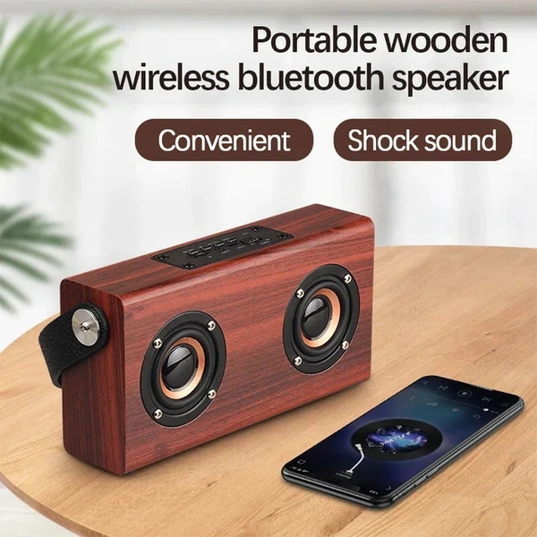 D10 Wood Double Speaker Bluetooth Speaker Handle Portable Square Dancing Mini Speaker Outdoor - Brown