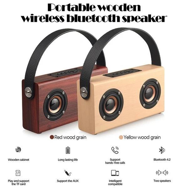 D10 Wood Double Speaker Bluetooth Speaker Handle Portable Square Dancing Mini Speaker Outdoor - Yellow