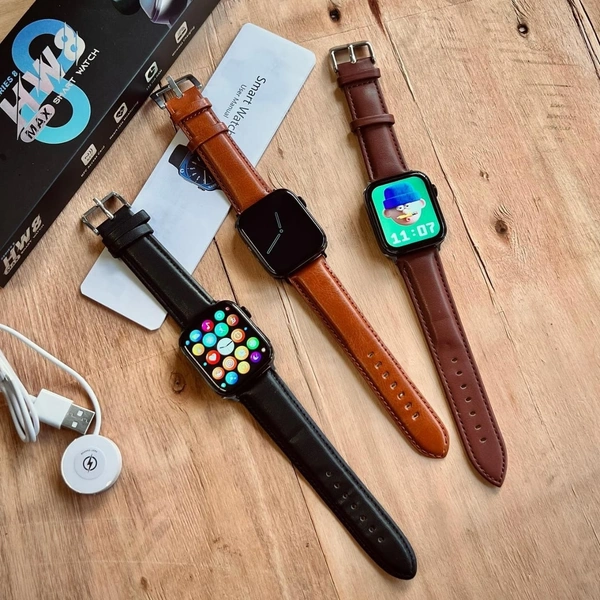Wearfit HW8 Max Series 8 With Premium Leather Strap | NFC Support | Best Software Experience and Always On Display - 3 Months Cybzone Warranty, Brown