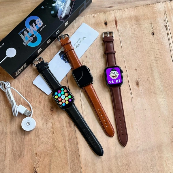 Wearfit HW8 Max Series 8 With Premium Leather Strap | NFC Support | Best Software Experience and Always On Display - 3 Months Cybzone Warranty, Brown