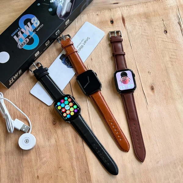 Wearfit HW8 Max Series 8 With Premium Leather Strap | NFC Support | Best Software Experience and Always On Display - 3 Months Cybzone Warranty, Black