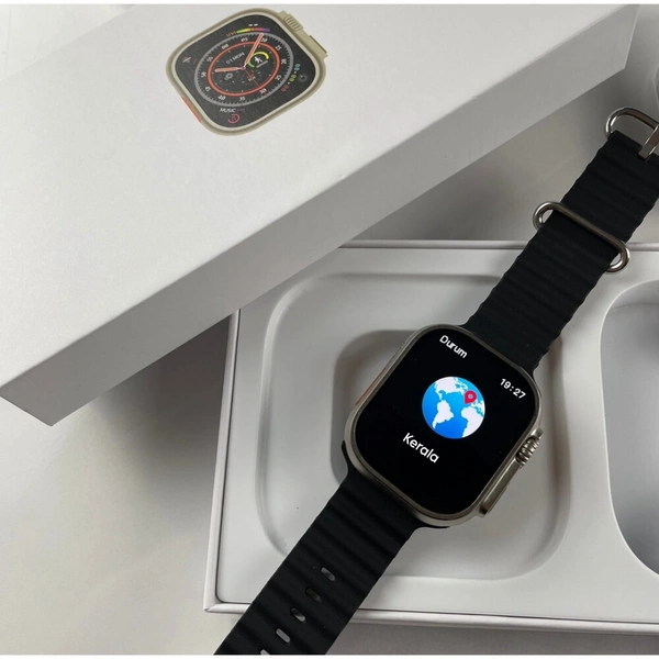  H11 Ultra Plus Smartwatch 49mm Compass Working | Titanium Alloy Case With Strap Lock And Real Screw On The Back - Black, 3 Months Cybzone Warranty, Black Ocean Strap