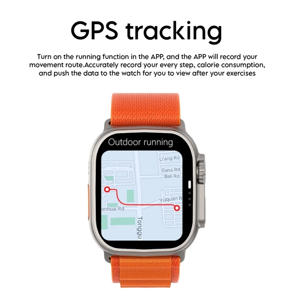 DTNO1 DT8 Ultra Max Smart Watch Upgraded for Men 49mm 2.1 Inch Screen Bluetooth Call Compass GPS Sport Smartwatch IP68 Waterproof - Orange, 3 Months Cybzone Warranty