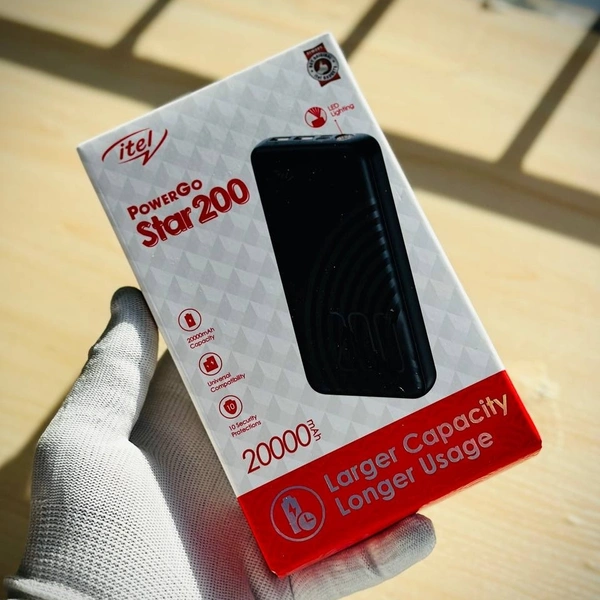 Itel Power Go Star 200 PB-20000 mAh Lithium Polymer with Torch and Free Micro USB Cable, Black - 3 Months Cybzone Warranty