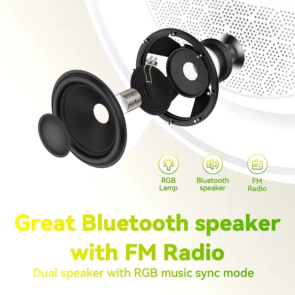 Wireless Charging Atmosphere Lamp with Bluetooth Speaker FM Radio 6 RGB Music sync Lighting Mode for Bedroom Office Birthday Gift for Women Men Girls Boys Ideas White 2023 Gift - 1 Month Cybzone Warranty