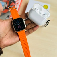 I8 Ultra Max Smartwatch And Air Pods Pro Awesome Quality With Premium Quality Silicon Case - Orange