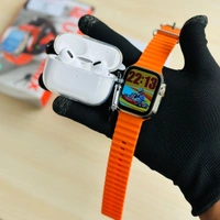 I8 Ultra Max Smartwatch And Air Pods Pro Awesome Quality With Premium Quality Silicon Case - Orange