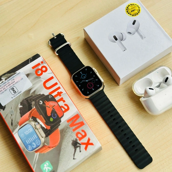 I8 Ultra Max Smartwatch And Air Pods Pro Awesome Quality With Premium Quality Silicon Case - Black