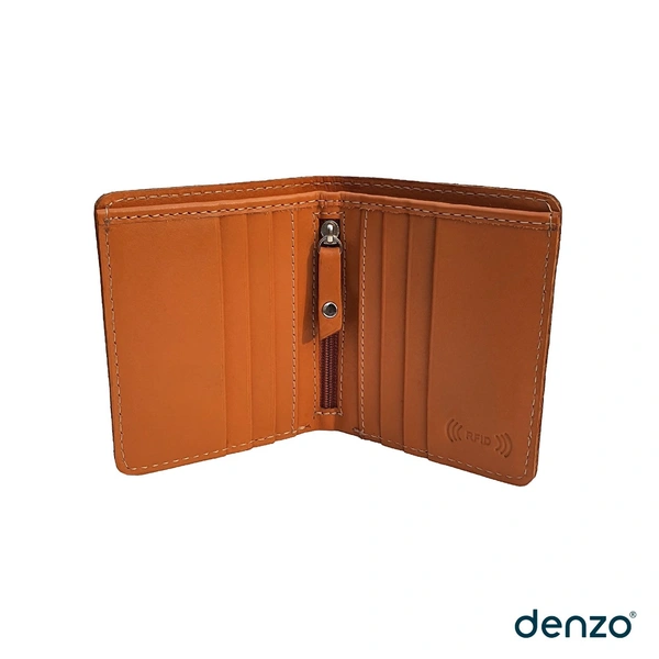 Denzo Men's Bi-fold Leather Wallet With Advanced Rfid Protection | Genuine Imported Leather Wallet  - DEN-TAN-FLP
