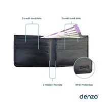Denzo Men's Bi-fold Leather Wallet With Advanced Rfid Protection | Genuine Imported Leather Wallet  - Black