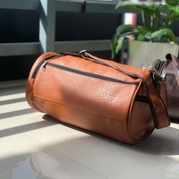 New Retro Small Round Bucket Bag Men And Women Casual Trend Single Backpack Pu Leather Shoulder Messenger Bag - Brown