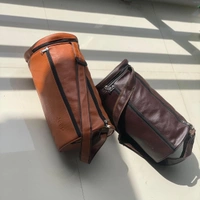 New Retro Small Round Bucket Bag Men And Women Casual Trend Single Backpack Pu Leather Shoulder Messenger Bag - Brown