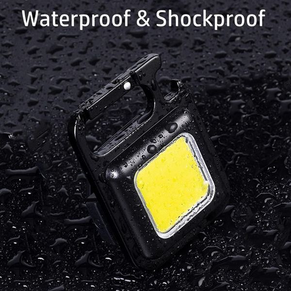 LED COB Keychain Light Solar Type-C USB Rechargeable Portable Flashlight  Built in battery Waterproof for Power Outage Emergency