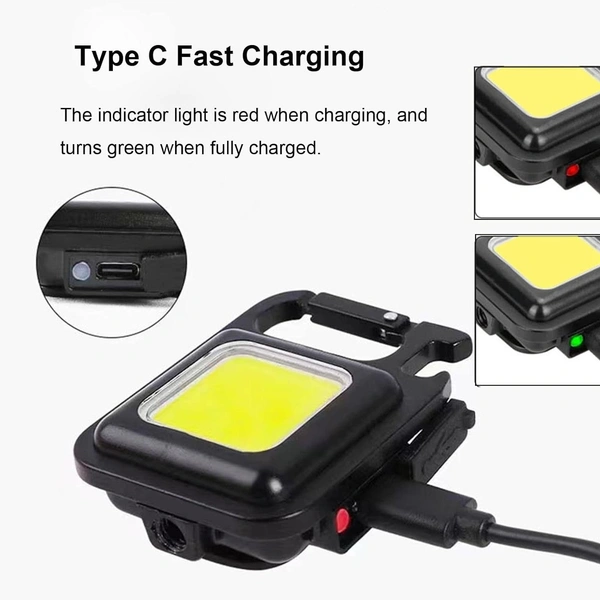 Soseelnee COB Keychain Light,Rechargeable Led Small Flashlight 500 Lumens Bright 4 Light Modes Pocket Emergency Work Light with Corkscrew & Magnet Base for Indoor Outdoor Use  - Pack 4