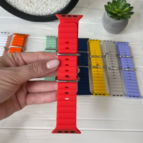 Silicone Ocean Band Compatible with Apple Watch Straps 49mm 45mm 44mm 42mm, Adjustable Breathable Sport Loop for iWatch Ultra 2, Ultra Series 9 8 7 6 5 4 SE/SE2 3 2 1 (Watch Not Included) - OSRP2