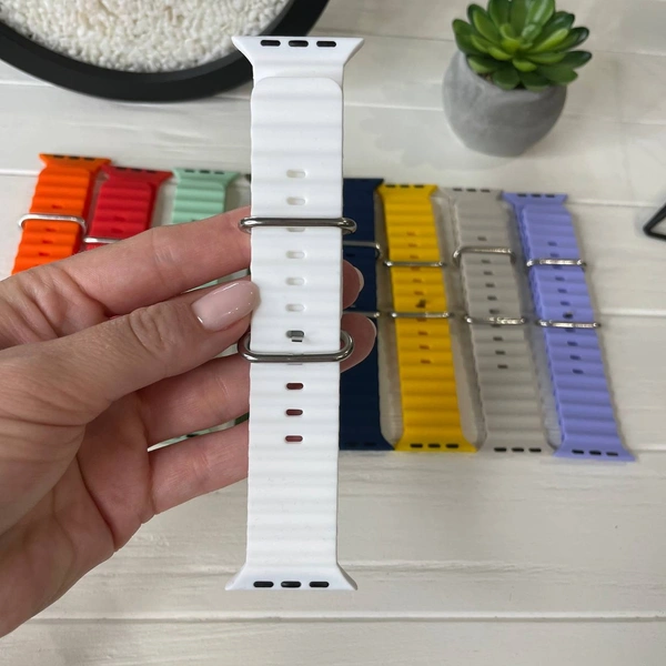 Silicone Ocean Band Compatible with Apple Watch Straps 49mm 45mm 44mm 42mm, Adjustable Breathable Sport Loop for iWatch Ultra 2, Ultra Series 9 8 7 6 5 4 SE/SE2 3 2 1 (Watch Not Included) - OSRP3