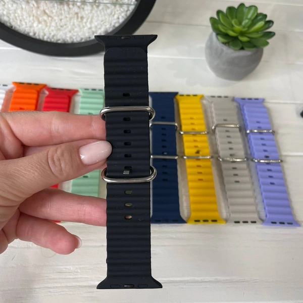 Silicone Ocean Band Compatible with Apple Watch Straps 49mm 45mm 44mm 42mm, Adjustable Breathable Sport Loop for iWatch Ultra 2, Ultra Series 9 8 7 6 5 4 SE/SE2 3 2 1 (Watch Not Included) - OSRP4