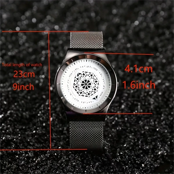 Unique Watche Men Fasion Turntable No Pointer Quartz Watch Clock Mesh Band Male Wristwatch Relogio Masculino Gift For Men