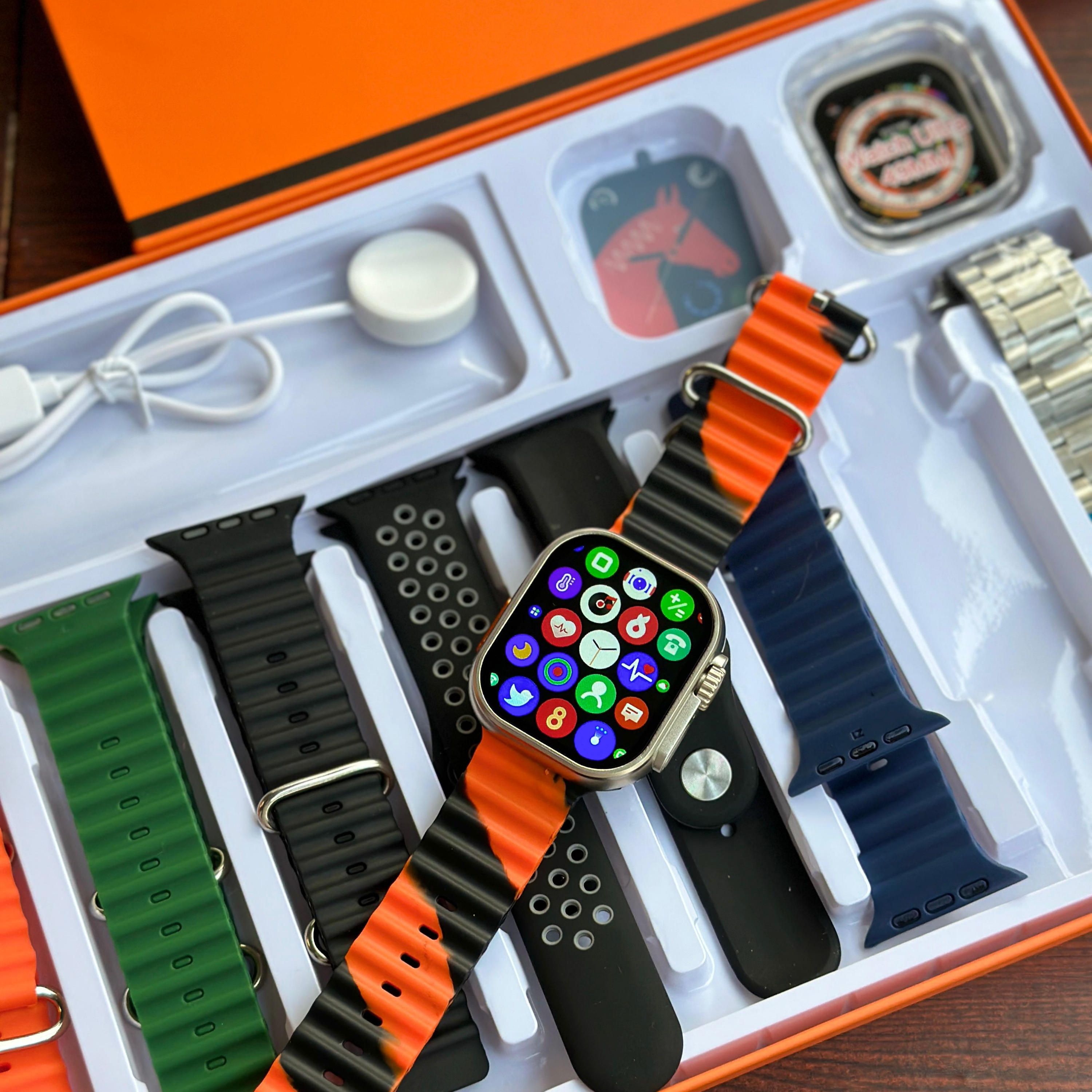 7 in 1 Strap Series 8 Ultra 49 MM Smartwatch Combo Pack, Hiwatch Application, 7 High Quality Straps, Best Quality Smartwatch 7 in 1 Strap Series 8 Ultra 49 MM Smartwatch Combo Pack, Hiwatch Application, 7 High Quality Straps, Best Quality Smartwatch