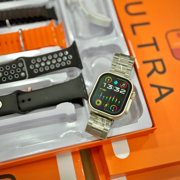 7 in 1 Strap Series 8 Ultra 49 MM Smartwatch | 7 Straps Premium Straps, Change Straps Every Day Of The Week, Means Within 7 Straps, Wireless Fast Charging Cable And Manual Book Included In Box