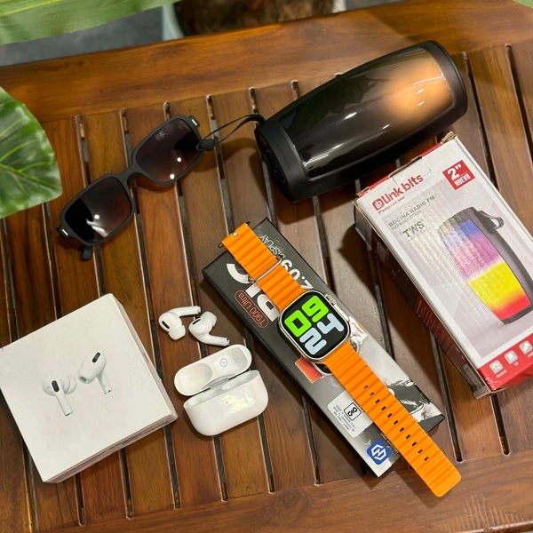 Most Awaited Budget Combo | T900 Ultra Smartwatch, Air Pods Pro Usa Quality, Original Link Bits Light Speaker, Sunglass