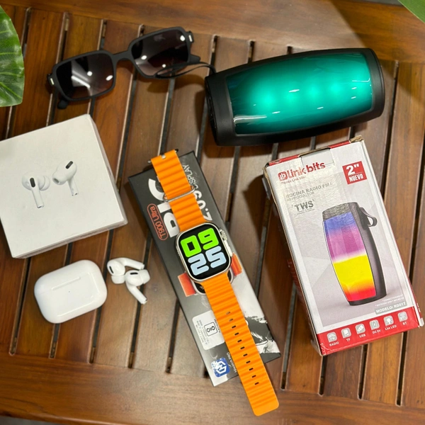 Most Awaited Budget Combo | T900 Ultra Smartwatch, Air Pods Pro Usa Quality, Original Link Bits Light Speaker, Sunglass