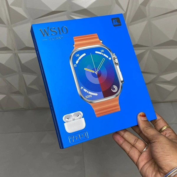 WS10 Ultra 2 7 Straps + 1 Smartwatch + Airpods Tws, Different Always On Display  - Silver