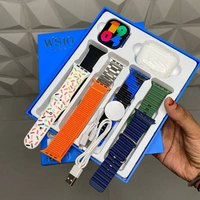 WS10 Ultra 2 7 Straps + 1 Smartwatch + Airpods Tws, Different Always On Display  - Blue