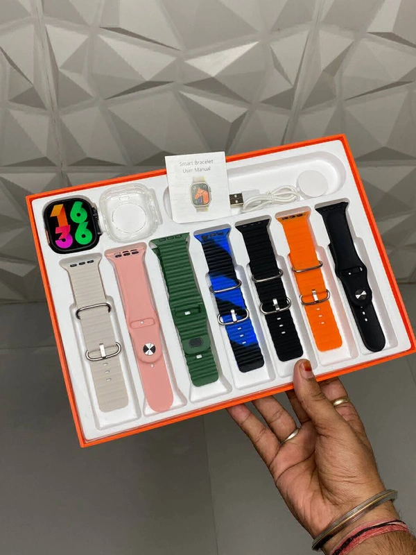 Festival Gift Combo Set 10 in 1 | 2024 Newest Design Smart Watch 7 in 1 Ultra 2 Heart Rate 49mm 2.02inch Full Touch Screen Sport Fitness Watch Smartwatch - Black