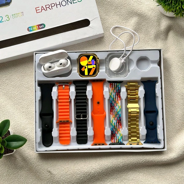 I20 ultra max suit smart watch set combination wrist earphone, watch i20ultra i20 ultra max suit smartwatch 10 in 1 - Gold