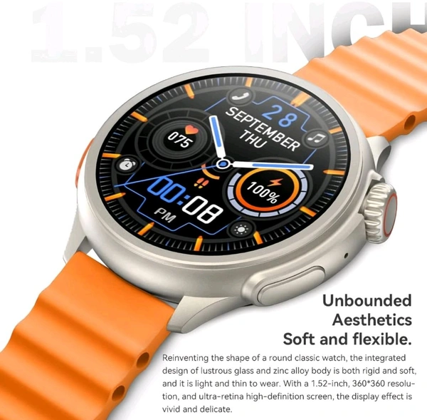 Wearfit HW3 Ultra Max SmartWatch Men 1.52" Round Screen NFC Bluetooth Call 90+ Sport Mode Fitness Smart Watch - Orange