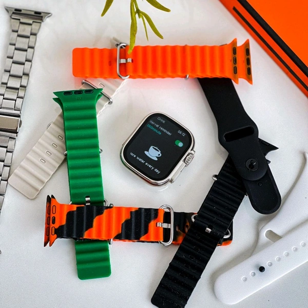 8 in 1 Strap Series 8 Ultra 49 MM Smartwatch | 7 Straps Premium Straps, Change Straps Every Day Of The Week, Means Within 7 Straps, Wireless Fast Charging Cable And Manual Book Included In Box
