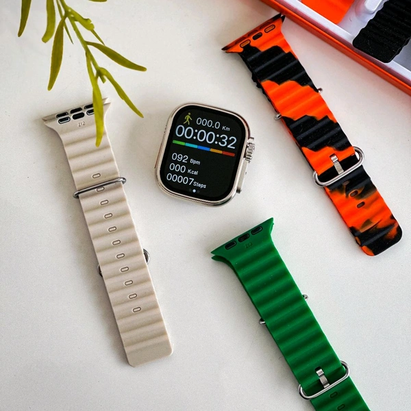 8 in 1 Strap Series 8 Ultra 49 MM Smartwatch | 7 Straps Premium Straps, Change Straps Every Day Of The Week, Means Within 7 Straps, Wireless Fast Charging Cable And Manual Book Included In Box